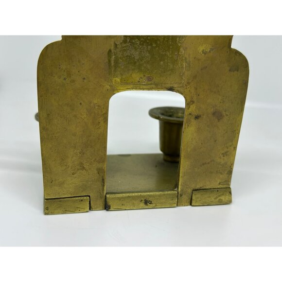 VTG Brass Pagoda-Inspired Double Candle Holder Heavy MCM Decor Style Gold - Picture 4 of 6